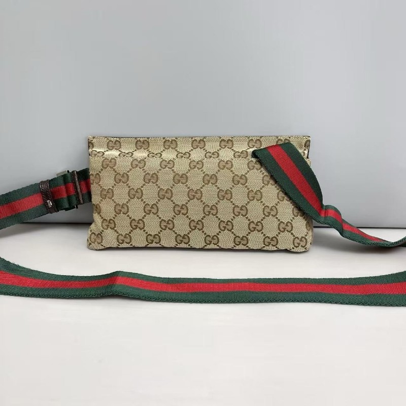 Gucci古馳 老花帆布拼皮紅綠肩帶腰包胸包  斜背包 尺寸24×13cm-0