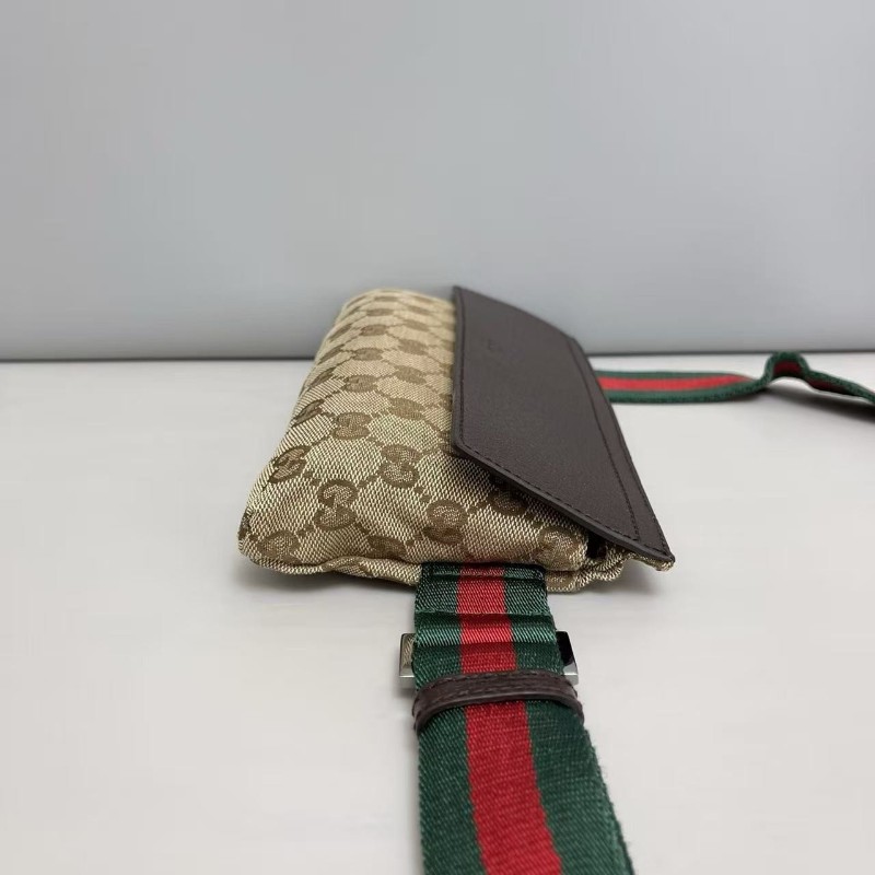 Gucci古馳 老花帆布拼皮紅綠肩帶腰包胸包  斜背包 尺寸24×13cm-1