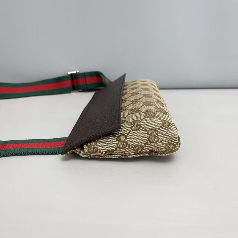 Gucci古馳 老花帆布拼皮紅綠肩帶腰包胸包  斜背包 尺寸24×13cm-2