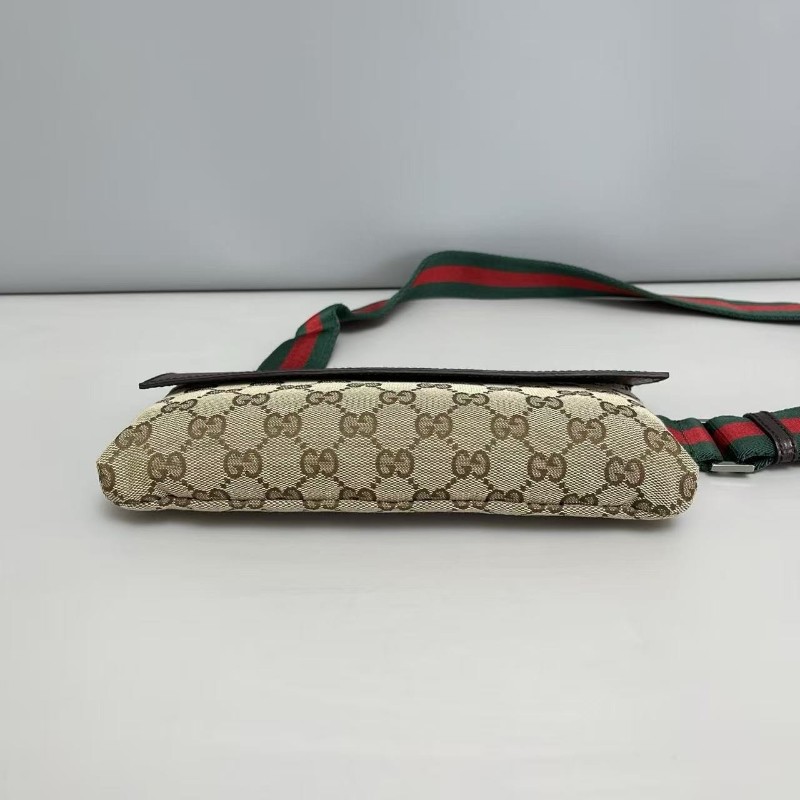 Gucci古馳 老花帆布拼皮紅綠肩帶腰包胸包  斜背包 尺寸24×13cm-3