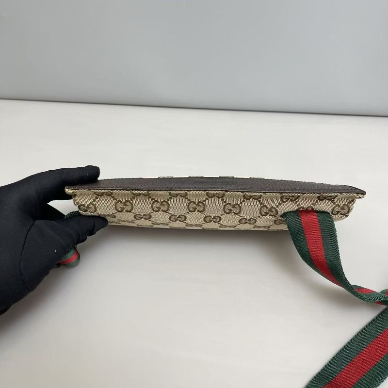 Gucci古馳 老花帆布拼皮紅綠肩帶腰包胸包  斜背包 尺寸24×13cm-4