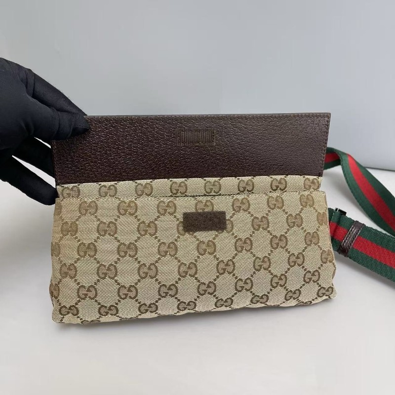 Gucci古馳 老花帆布拼皮紅綠肩帶腰包胸包  斜背包 尺寸24×13cm-6