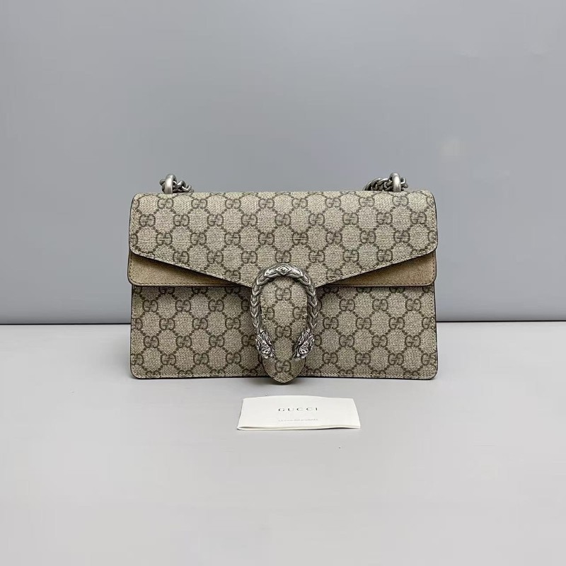 Gucci古馳 酒神中號 老花卡其色鏈條包 肩背包 斜背包-0