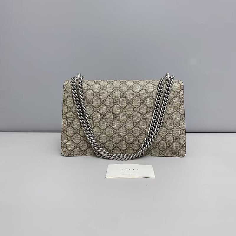 Gucci古馳 酒神中號 老花卡其色鏈條包 肩背包 斜背包-1