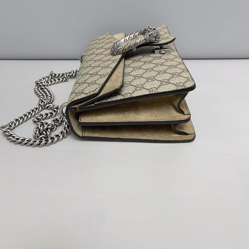 Gucci古馳 酒神中號 老花卡其色鏈條包 肩背包 斜背包-2