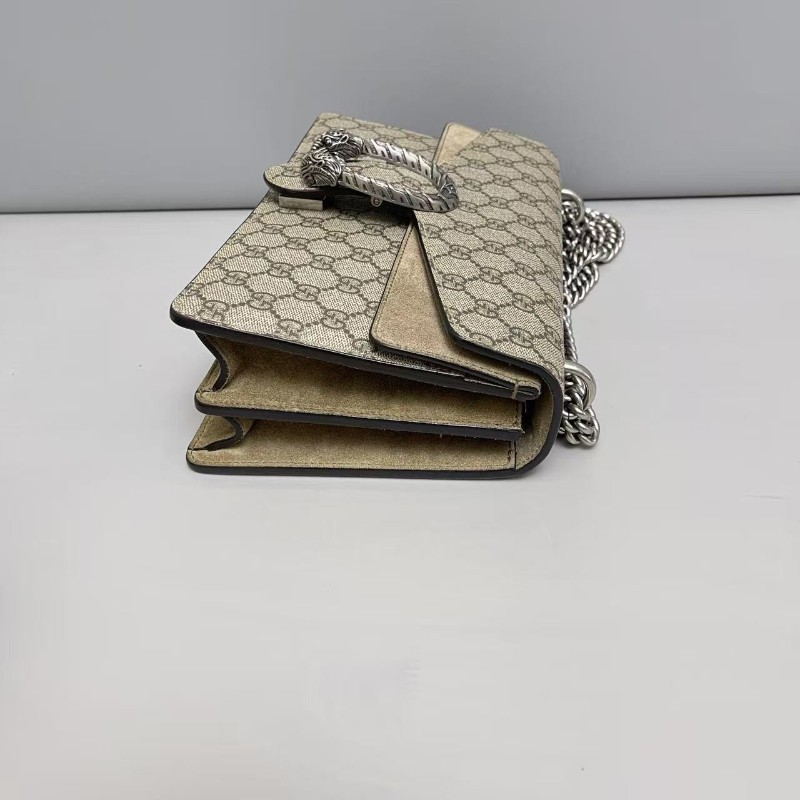 Gucci古馳 酒神中號 老花卡其色鏈條包 肩背包 斜背包-4