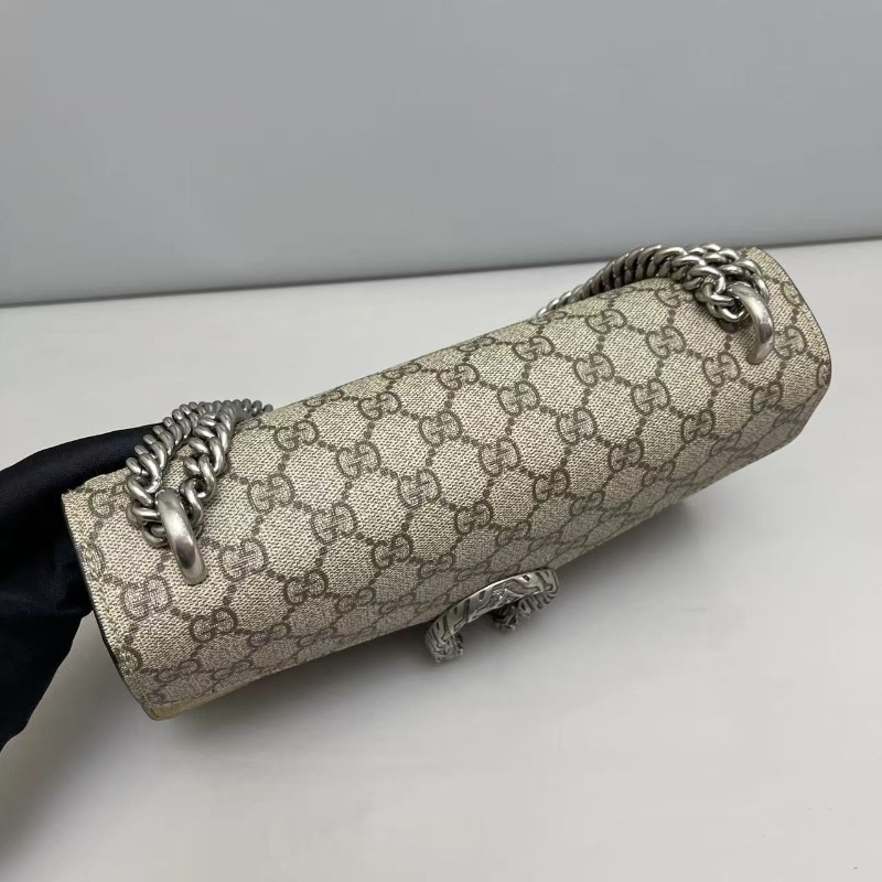 Gucci古馳 酒神中號 老花卡其色鏈條包 肩背包 斜背包-6