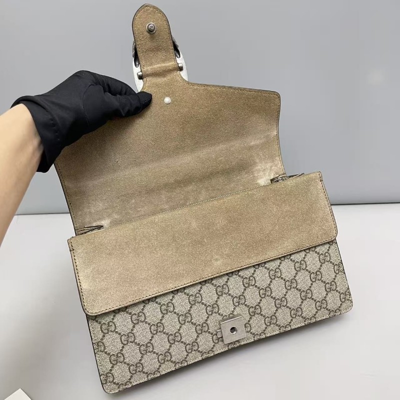 Gucci古馳 酒神中號 老花卡其色鏈條包 肩背包 斜背包-7