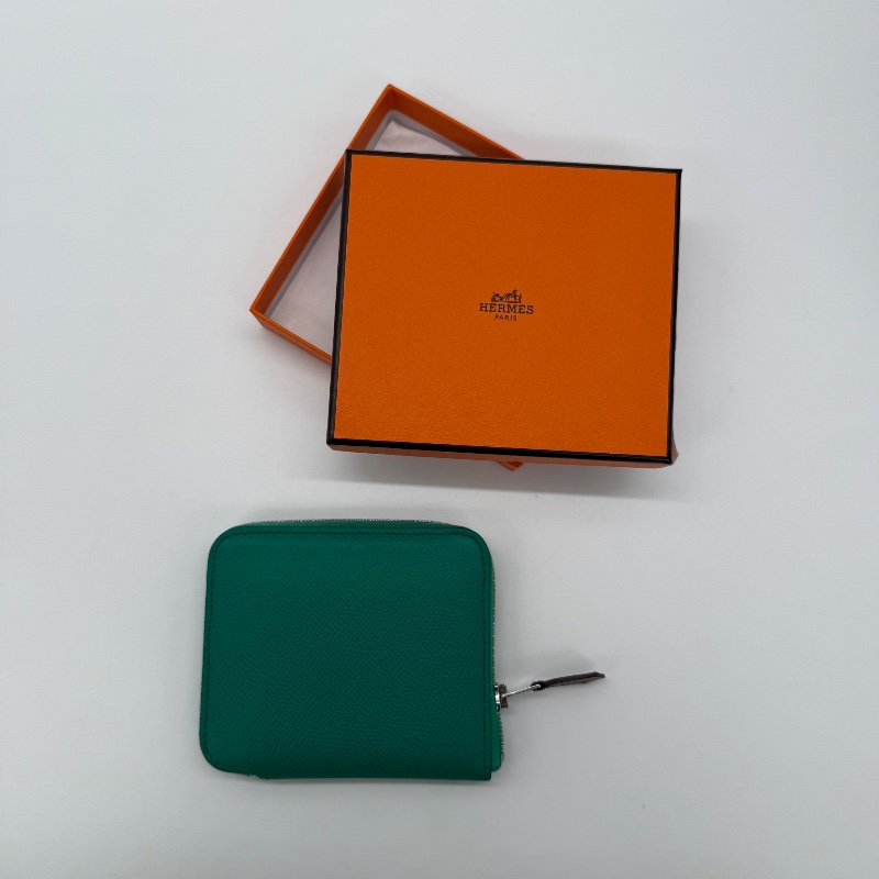 【聖誕綠🎄送禮自用】 Hermes 翠綠叢林 拉鍊 絲巾短夾-9