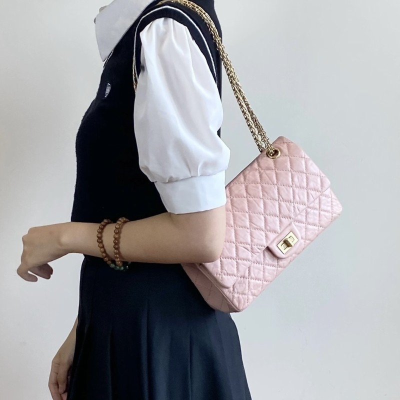 Chanel香奈兒2.55中號銀扣 粉色小羊皮 肩背包-0