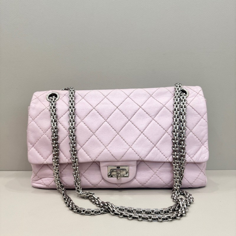 Chanel香奈兒2.55中號銀扣 粉色小羊皮 肩背包-1