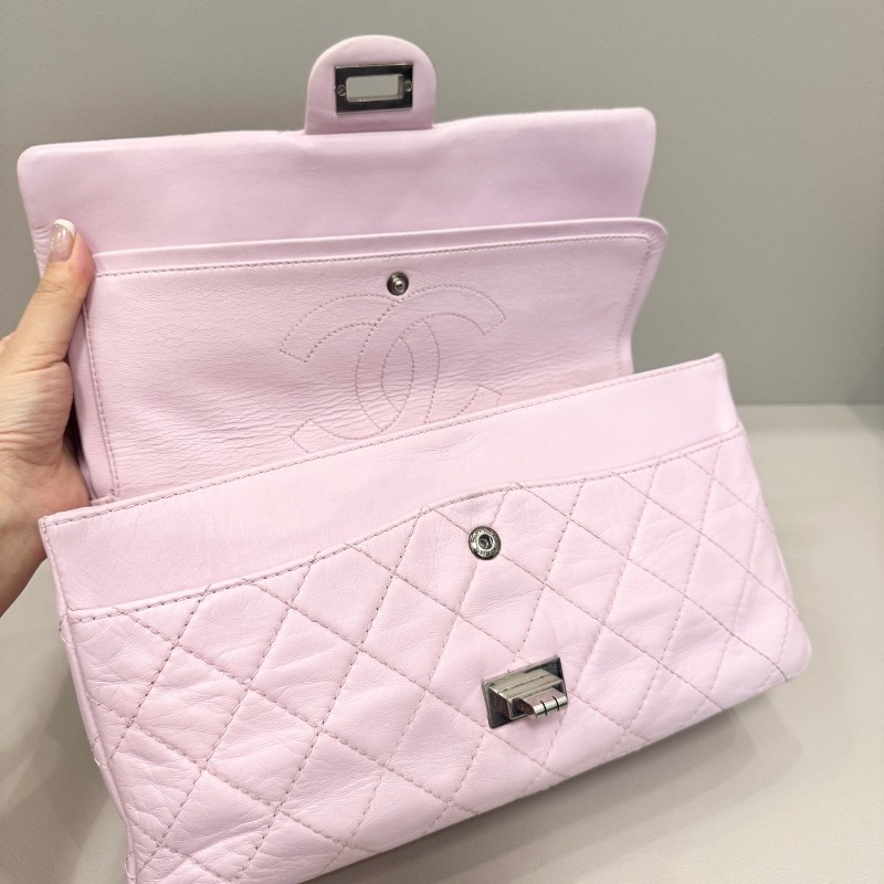 Chanel香奈兒2.55中號銀扣 粉色小羊皮 肩背包-7