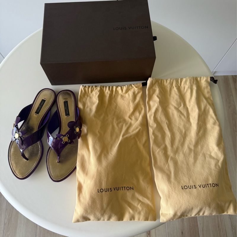LV紫色漆皮夾腳涼鞋，尺寸：38（24公分）-6