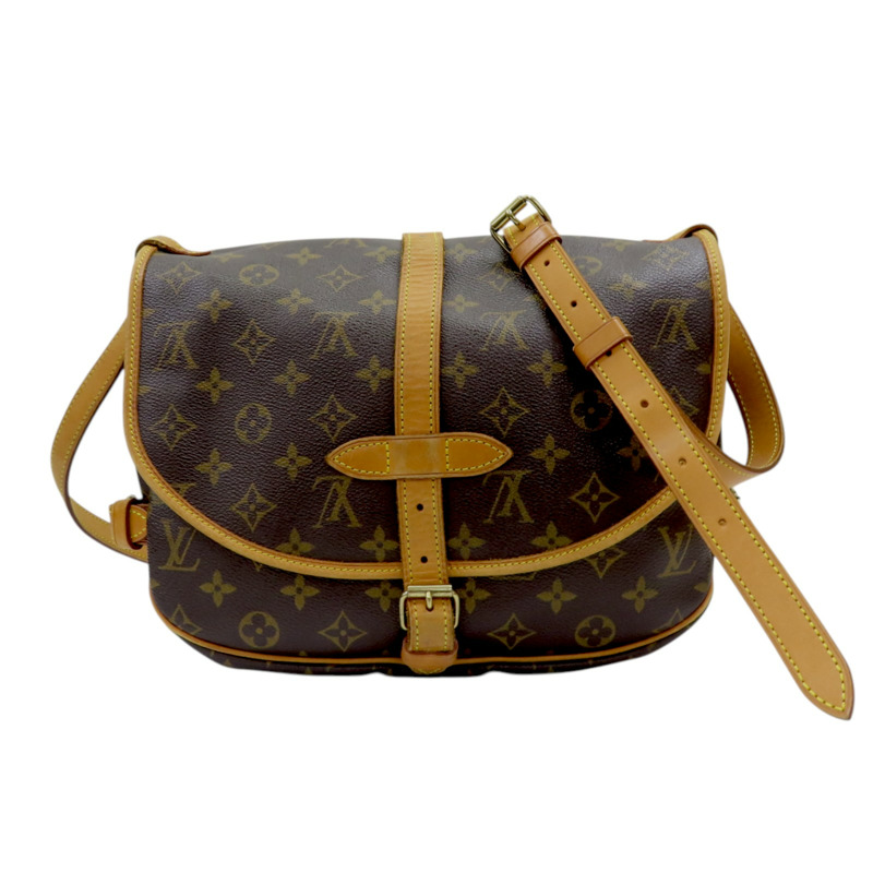 棕色 原花帆布 Saumur 30 肩背包 M42256-1