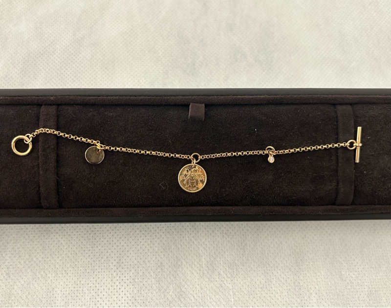 HERMES 750玫瑰金小鑽手鍊-圓牌-0