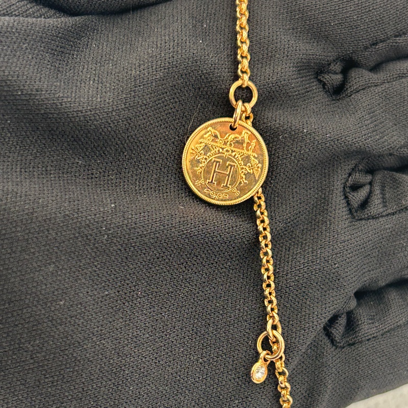 HERMES 750玫瑰金小鑽手鍊-圓牌-2