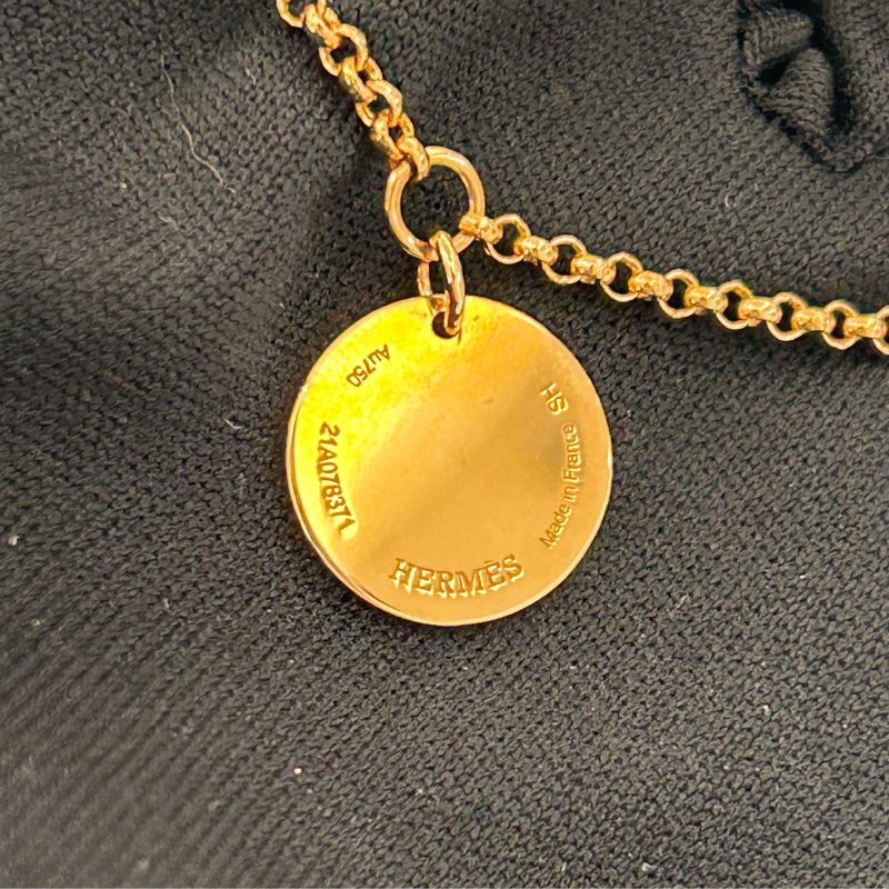 HERMES 750玫瑰金小鑽手鍊-圓牌-3