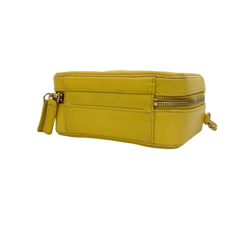 CHANEL CC Figurine Coco Mark Caviar 皮革鏈條單肩包,黃色,38302-7