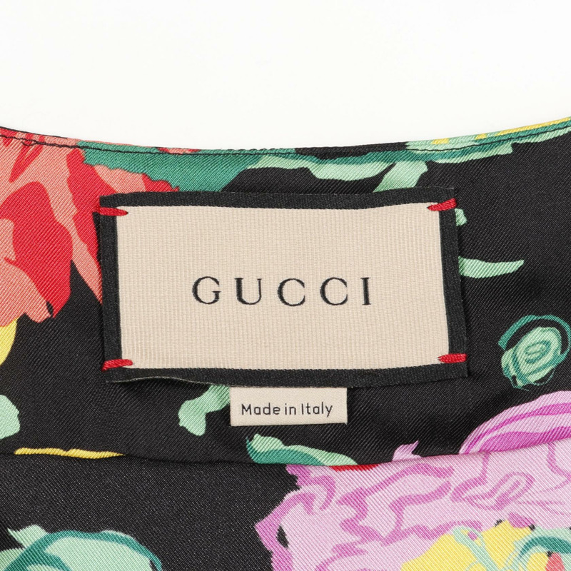 GUCCI x Ken Scott 聯名款花卉連身裙 650508 絲綢黑色多色二手女裝 #38-3