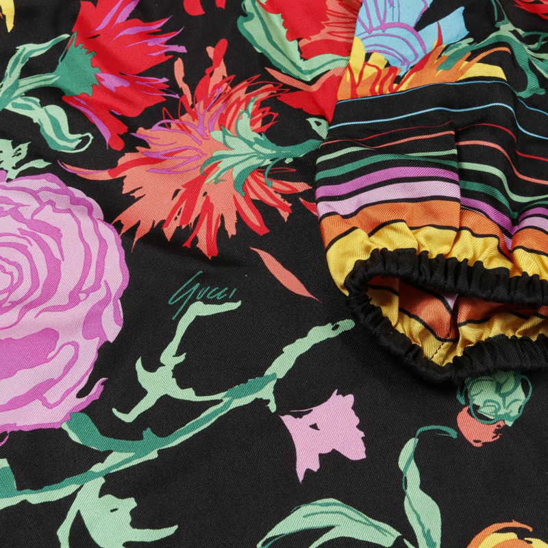 GUCCI x Ken Scott 聯名款花卉連身裙 650508 絲綢黑色多色二手女裝 #38-10