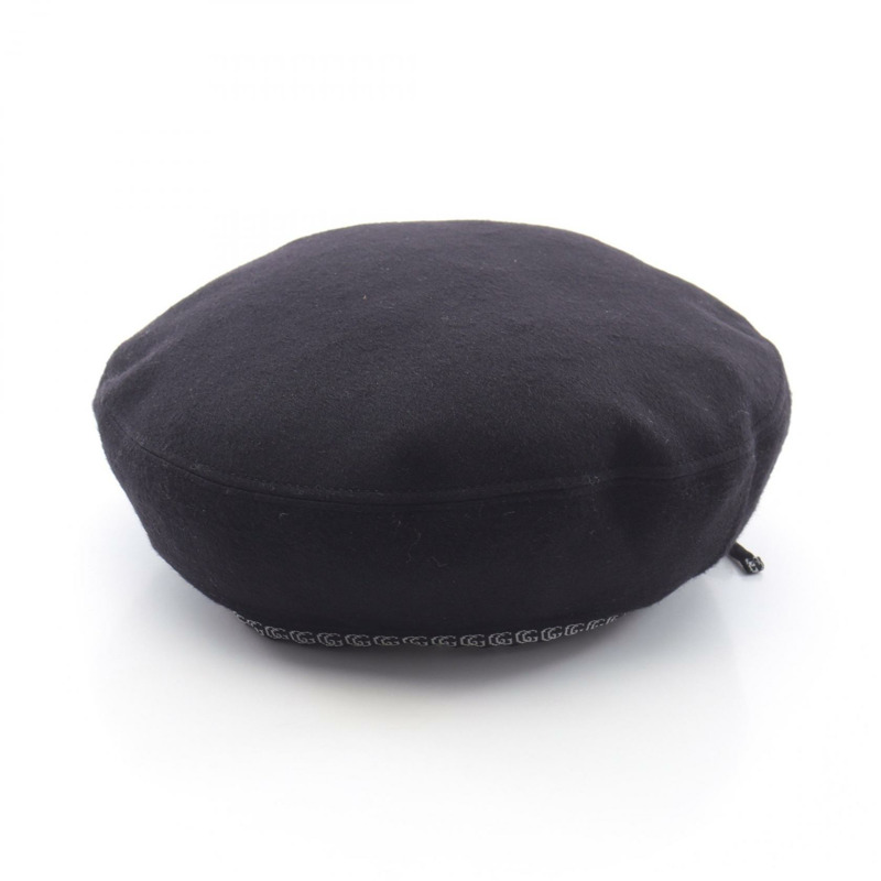 GUCCI 雙 G 貝雷帽 帽子 羊毛 黑色 二手 女士-0