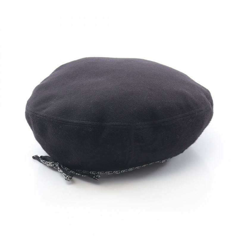 GUCCI 雙 G 貝雷帽 帽子 羊毛 黑色 二手 女士-1