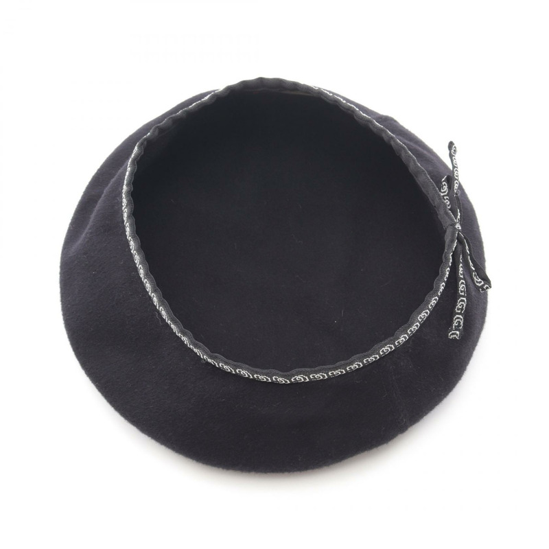 GUCCI 雙 G 貝雷帽 帽子 羊毛 黑色 二手 女士-2