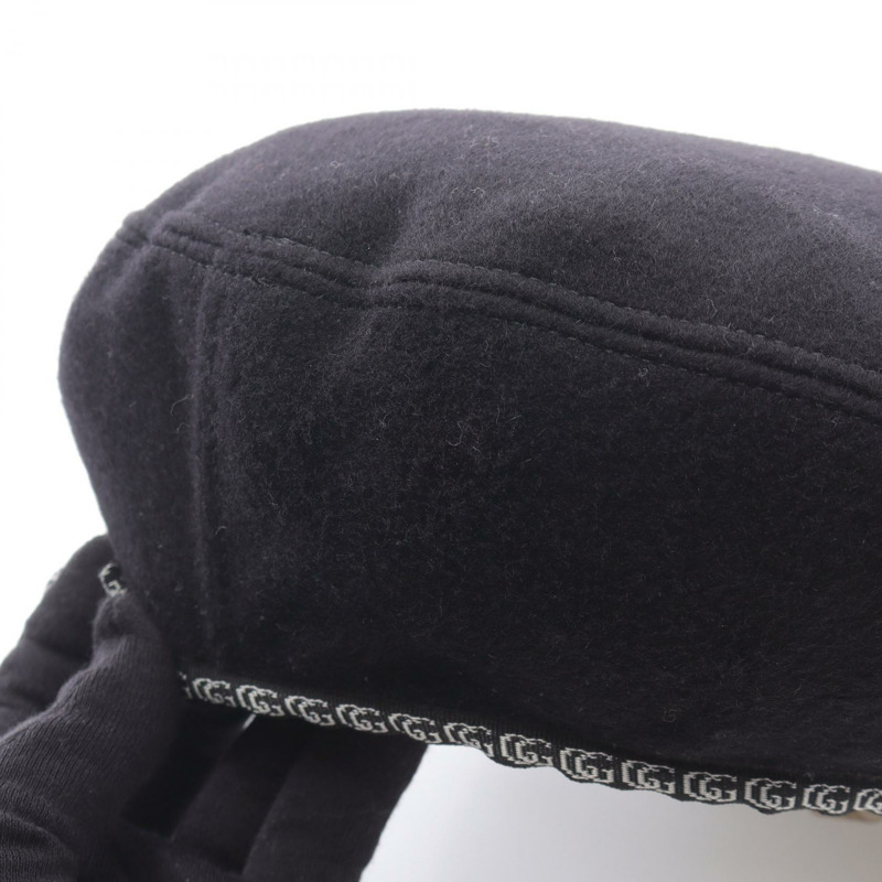 GUCCI 雙 G 貝雷帽 帽子 羊毛 黑色 二手 女士-6