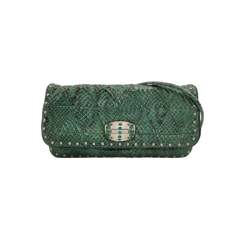 Miu Miu Crystal 系列 蛇皮 純色 珩縫 鑽飾 單肩包-0