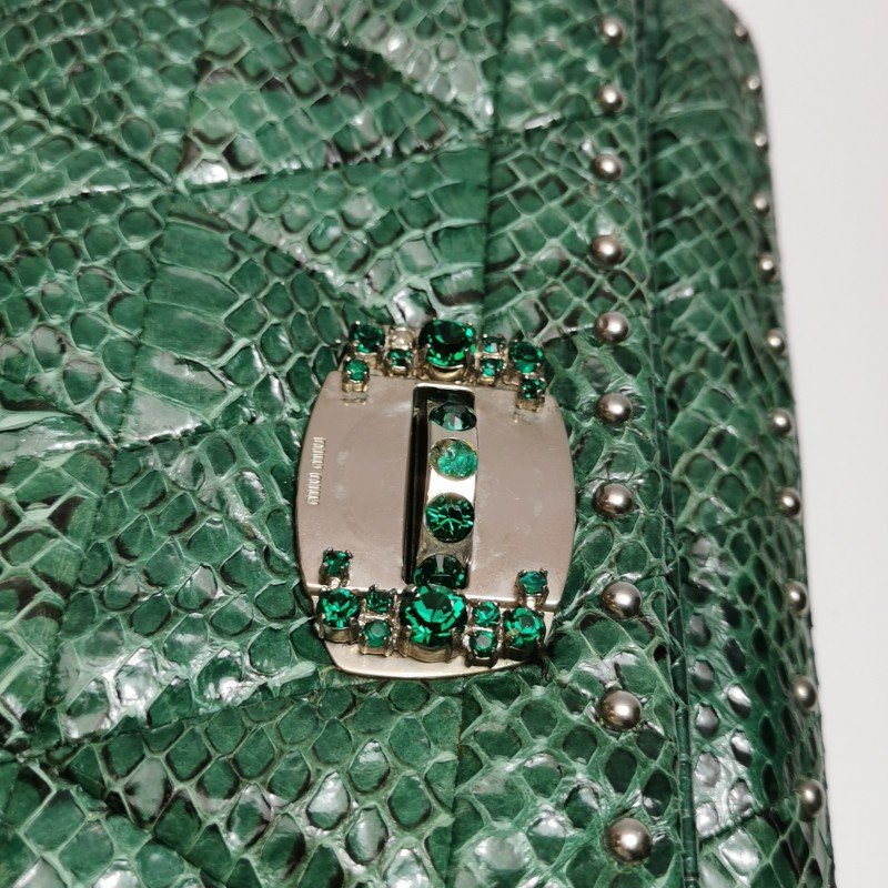 Miu Miu Crystal 系列 蛇皮 純色 珩縫 鑽飾 單肩包-13