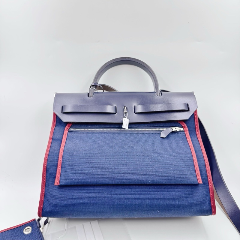 Hermes / 愛馬仕 herbag鳶尾藍拼紅色細邊-1
