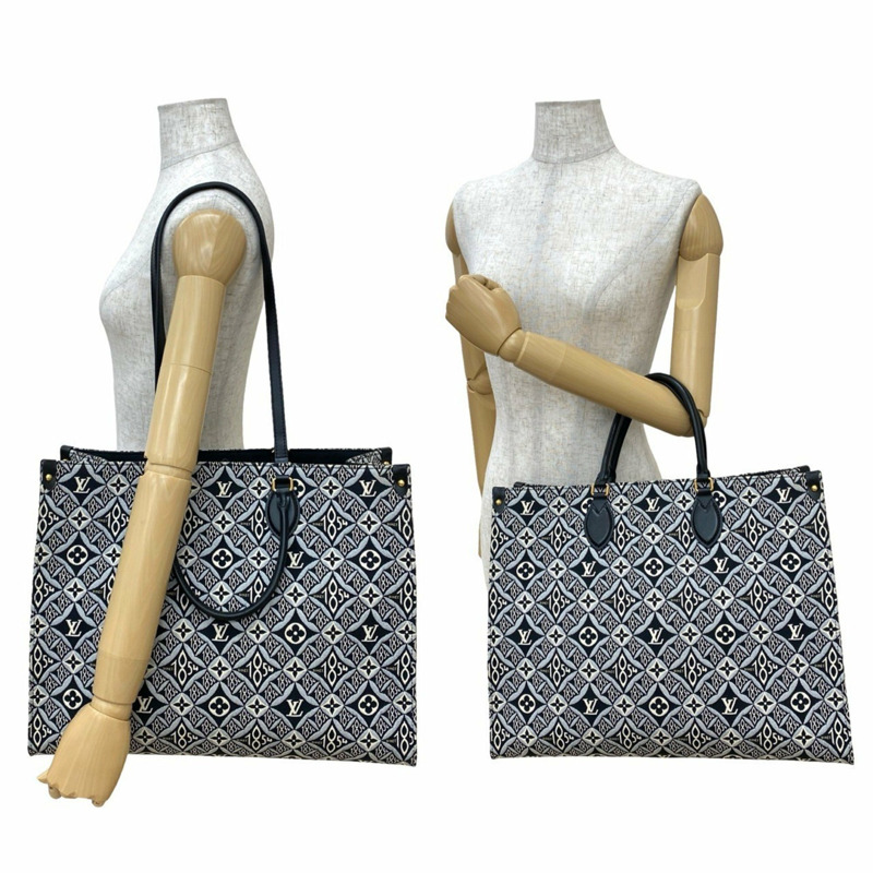 未使用路易威登 On the Go GM Since 1854 字母提花皮革托特包(黑色)33390-1