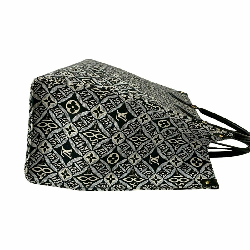 未使用路易威登 On the Go GM Since 1854 字母提花皮革托特包(黑色)33390-5