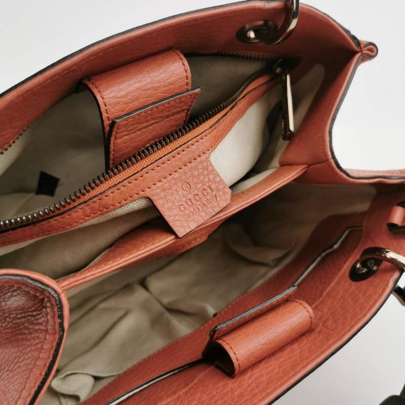 Gucci Miss Bamboo 牛皮 純色 字母 Logo 竹節 手柄 斜背包 單肩包-7