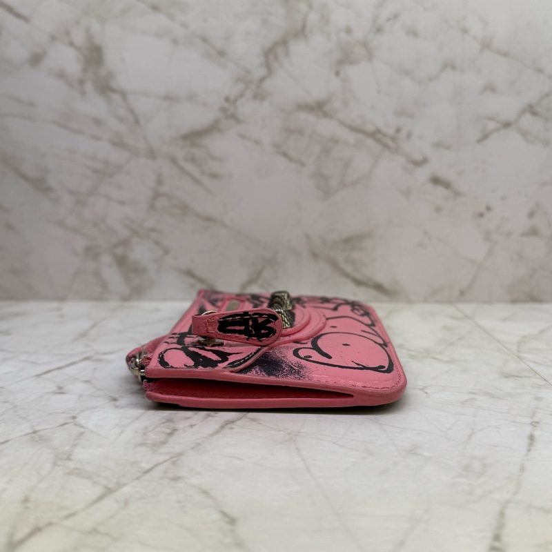 巴黎世家 粉全皮塗鴉零錢卡包-4