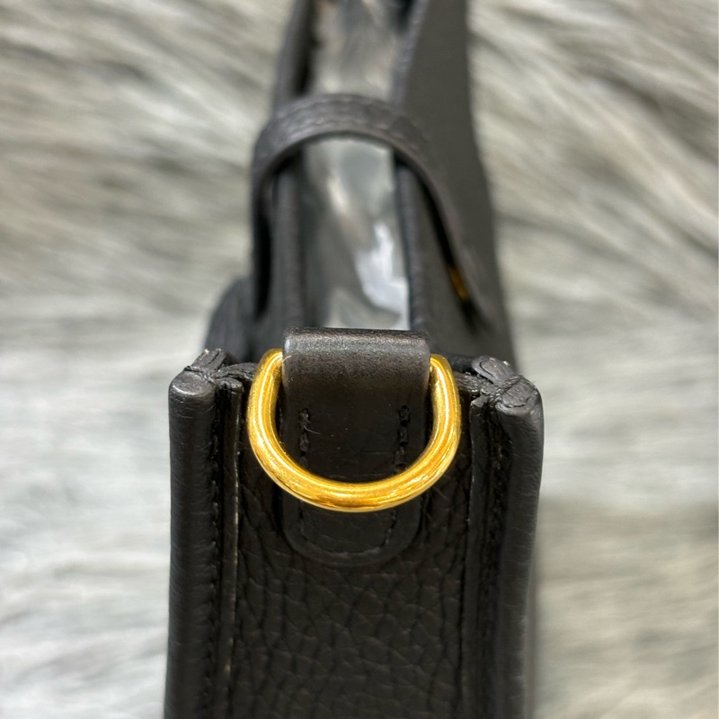 HERMES TC MINI EVELYNE 黑色荔枝皮 金釦 洞洞包 肩背包 斜背包 2用包-5