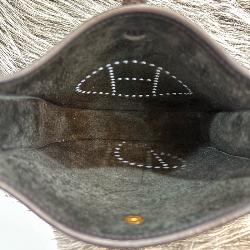 HERMES TC MINI EVELYNE 黑色荔枝皮 金釦 洞洞包 肩背包 斜背包 2用包-24