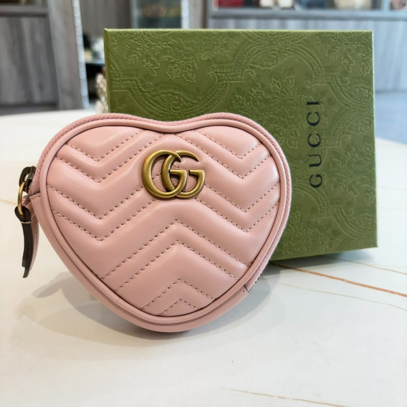 *SHIHNA名牌精品 GUCCI GG Marmont系列心型零皮夾淺粉紅皮革-0