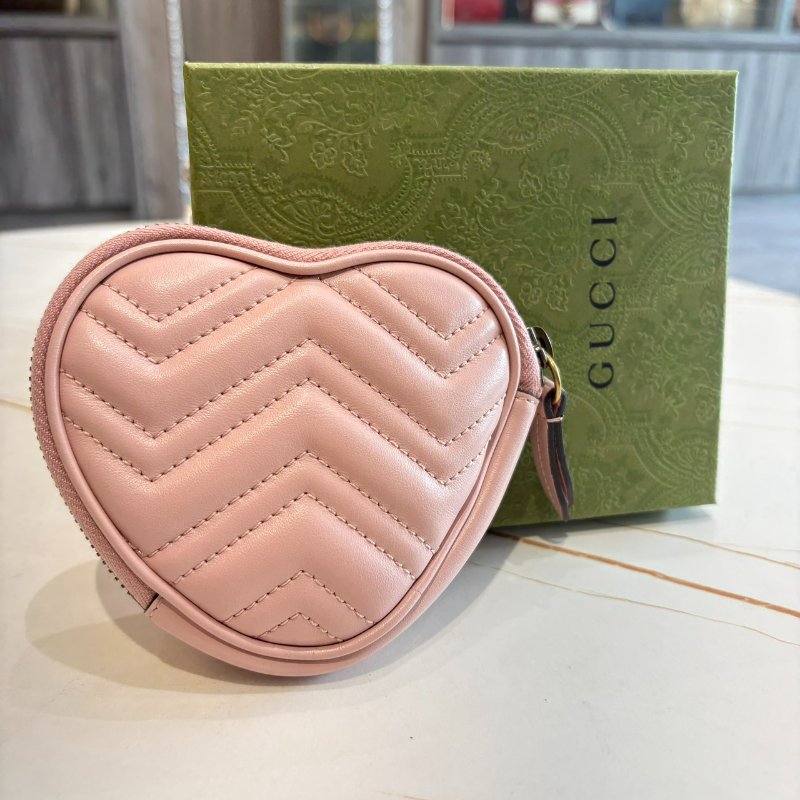 *SHIHNA名牌精品 GUCCI GG Marmont系列心型零皮夾淺粉紅皮革-1