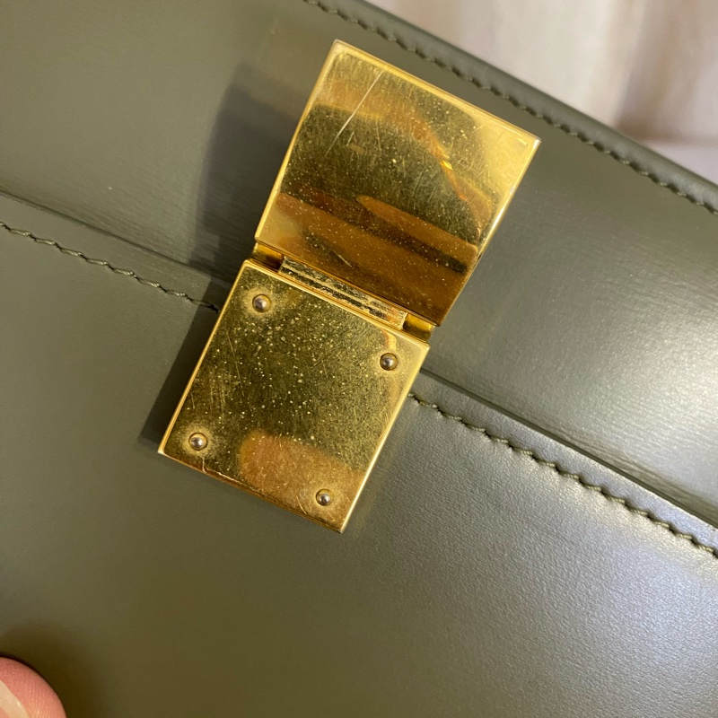 Celine 橄欖綠光面Box 皮迷你號 豆腐包-3