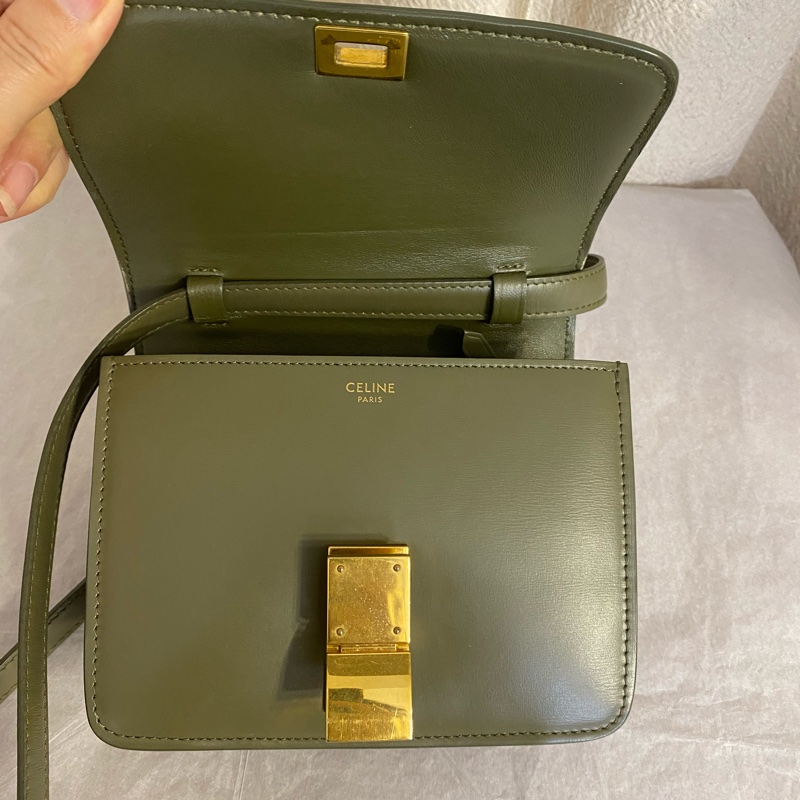 Celine 橄欖綠光面Box 皮迷你號 豆腐包-5