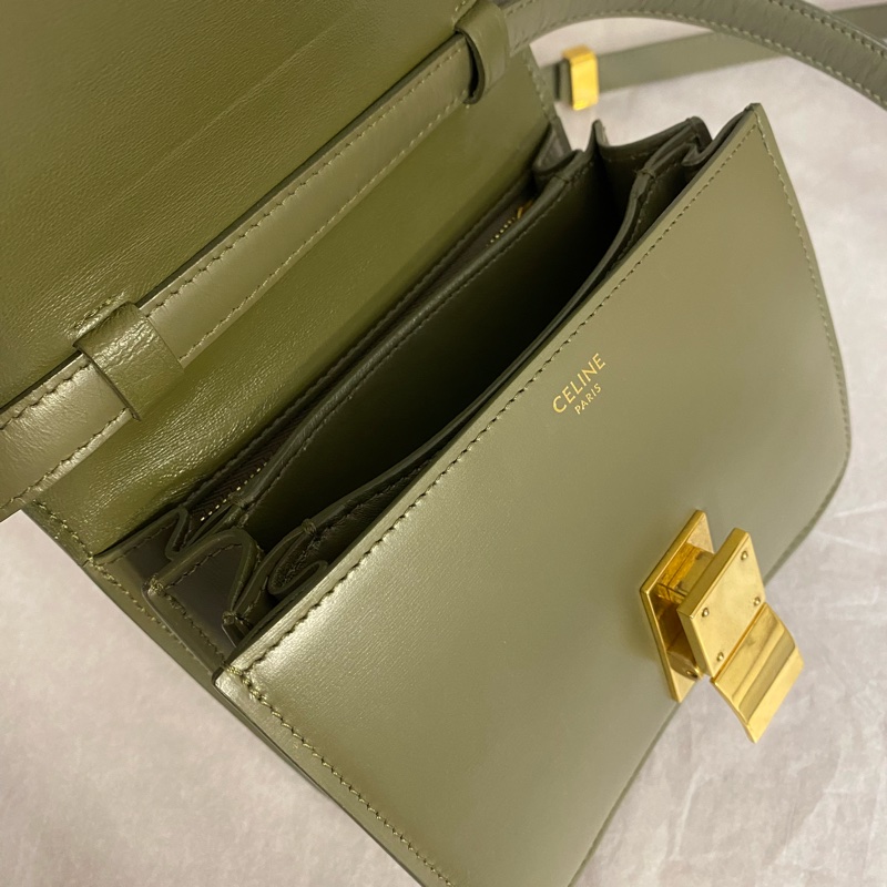Celine 橄欖綠光面Box 皮迷你號 豆腐包-8
