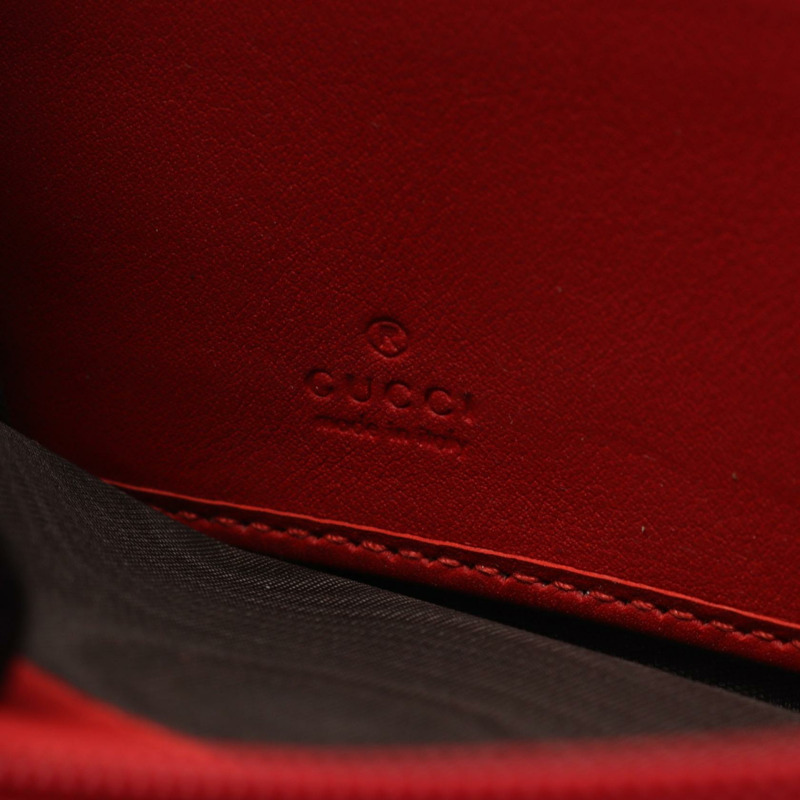 GUCCI Bamboo Around 長版皮夾 453160 皮革 紅色 二手 女士-4