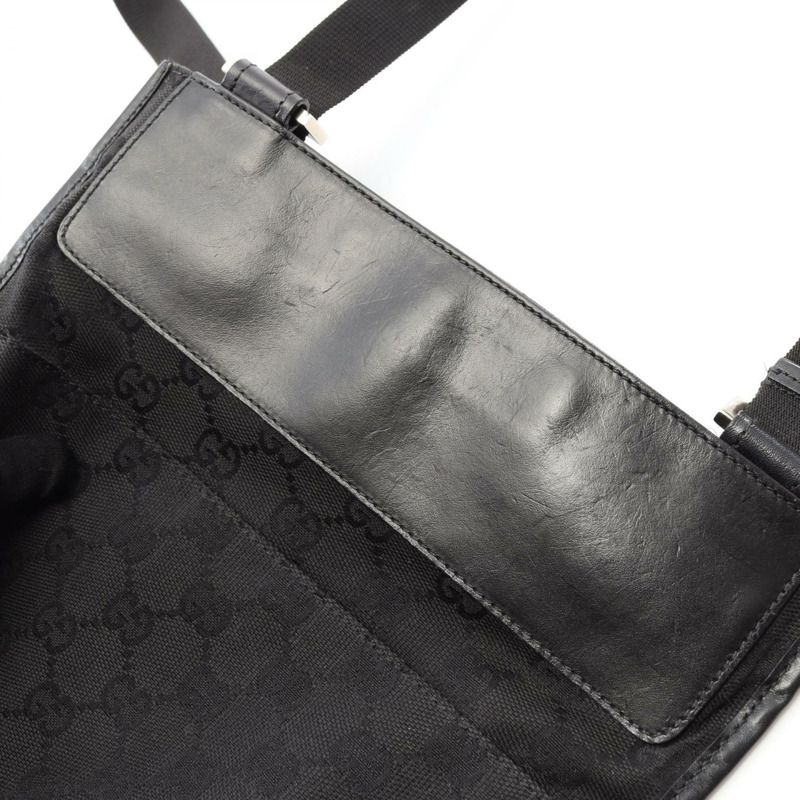 GUCCI 單肩斜背包 27639 帆布皮革 黑色 二手 女士-5