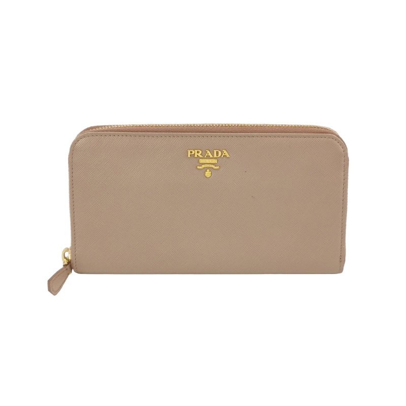 Prada 牛皮 純色 字母 Logo 拉鍊 錢包-0