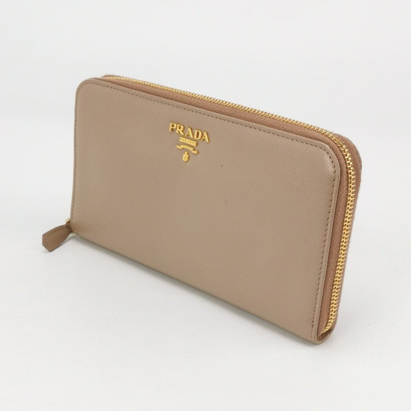Prada 牛皮 純色 字母 Logo 拉鍊 錢包-1