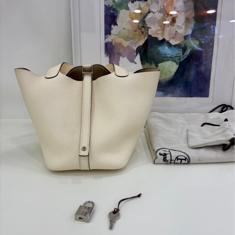 Hermes 愛馬仕 picotin 18 菜籃18 nata奶油白銀扣Z刻-0