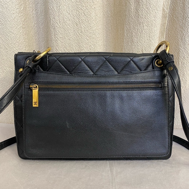 Chanel 香奈兒/黑金荔枝牛皮 孟買系列手提單肩斜挎包18開-1