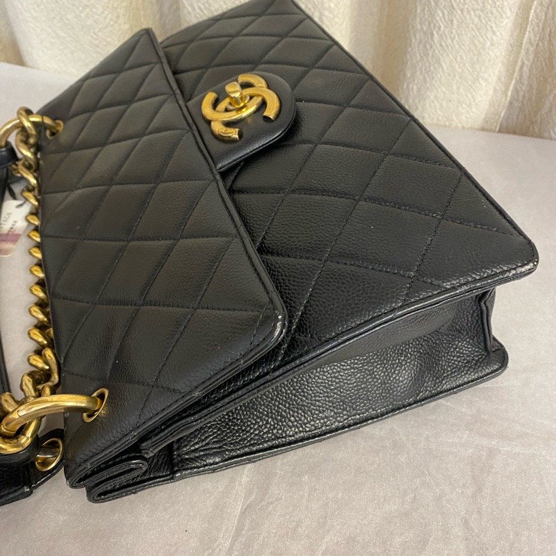Chanel 香奈兒/黑金荔枝牛皮 孟買系列手提單肩斜挎包18開-3