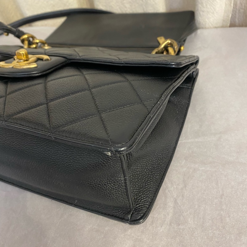 Chanel 香奈兒/黑金荔枝牛皮 孟買系列手提單肩斜挎包18開-4